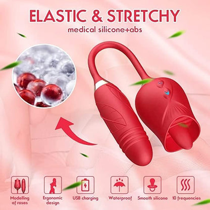 Rose Sex Toy for Women - Woman Pleasure Tongue Licking Mini Clitoral Vibrator Stimulator with 10 Vibrating Pleasure for Clitoris & Nipple Stimulation, Adult Sex Toys for Women Couples (Red)