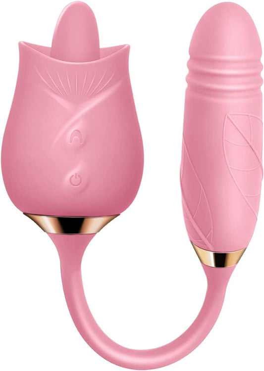 Rose Thrusting Tongue Licker Vibration 2-in-1 Masturbation Sex Toy