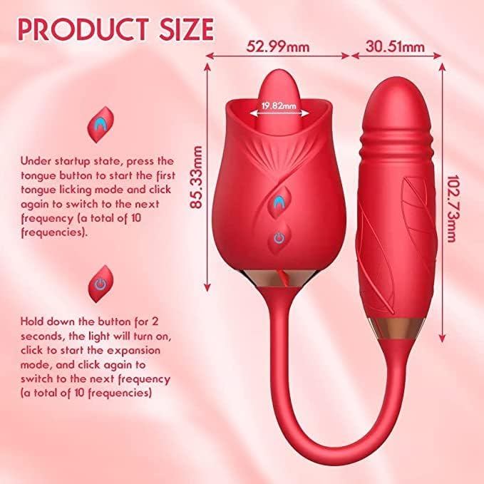 Rose Sex Toy for Women - Woman Pleasure Tongue Licking Mini Clitoral Vibrator Stimulator with 10 Vibrating Pleasure for Clitoris & Nipple Stimulation, Adult Sex Toys for Women Couples (Red)