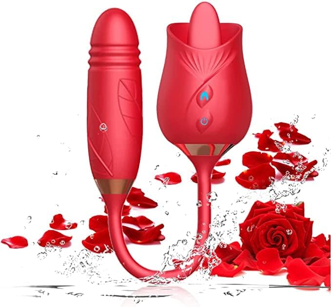 Rose Sex Toy for Women - Woman Pleasure Tongue Licking Mini Clitoral Vibrator Stimulator with 10 Vibrating Pleasure for Clitoris & Nipple Stimulation, Adult Sex Toys for Women Couples (Red)