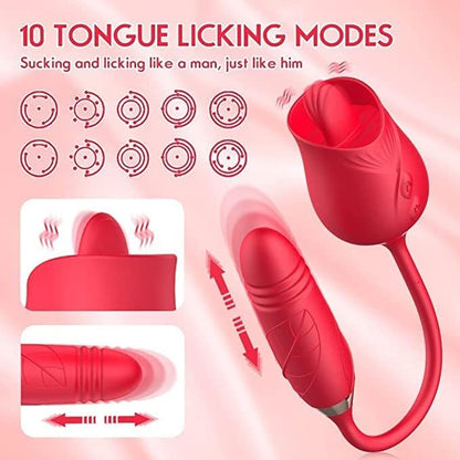 Rose Sex Toy for Women - Woman Pleasure Tongue Licking Mini Clitoral Vibrator Stimulator with 10 Vibrating Pleasure for Clitoris & Nipple Stimulation, Adult Sex Toys for Women Couples (Red)